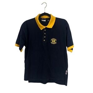 Vintage 90s Pro Edge Michigan Wolverines Blue & Yellow Polo Shirt Jersey Size M